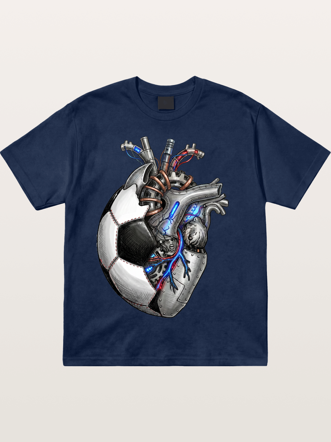 Mechanical Football Heart Print Cotton T-shirt
