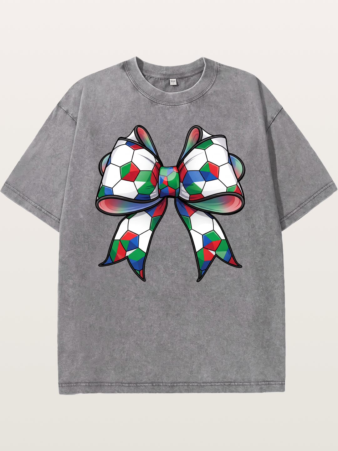 Multicolor Soccer Ball Bow Tie Washed T-shirt