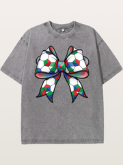 Multicolor Soccer Ball Bow Tie Washed T-shirt