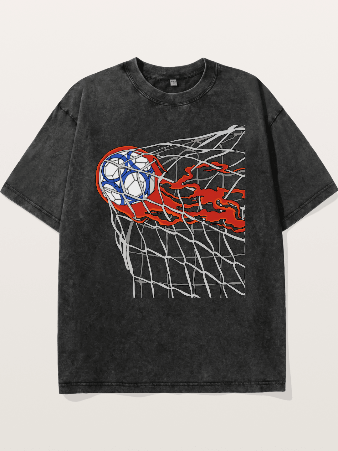 Flaming Goal Net Illustration Washed T-shirt