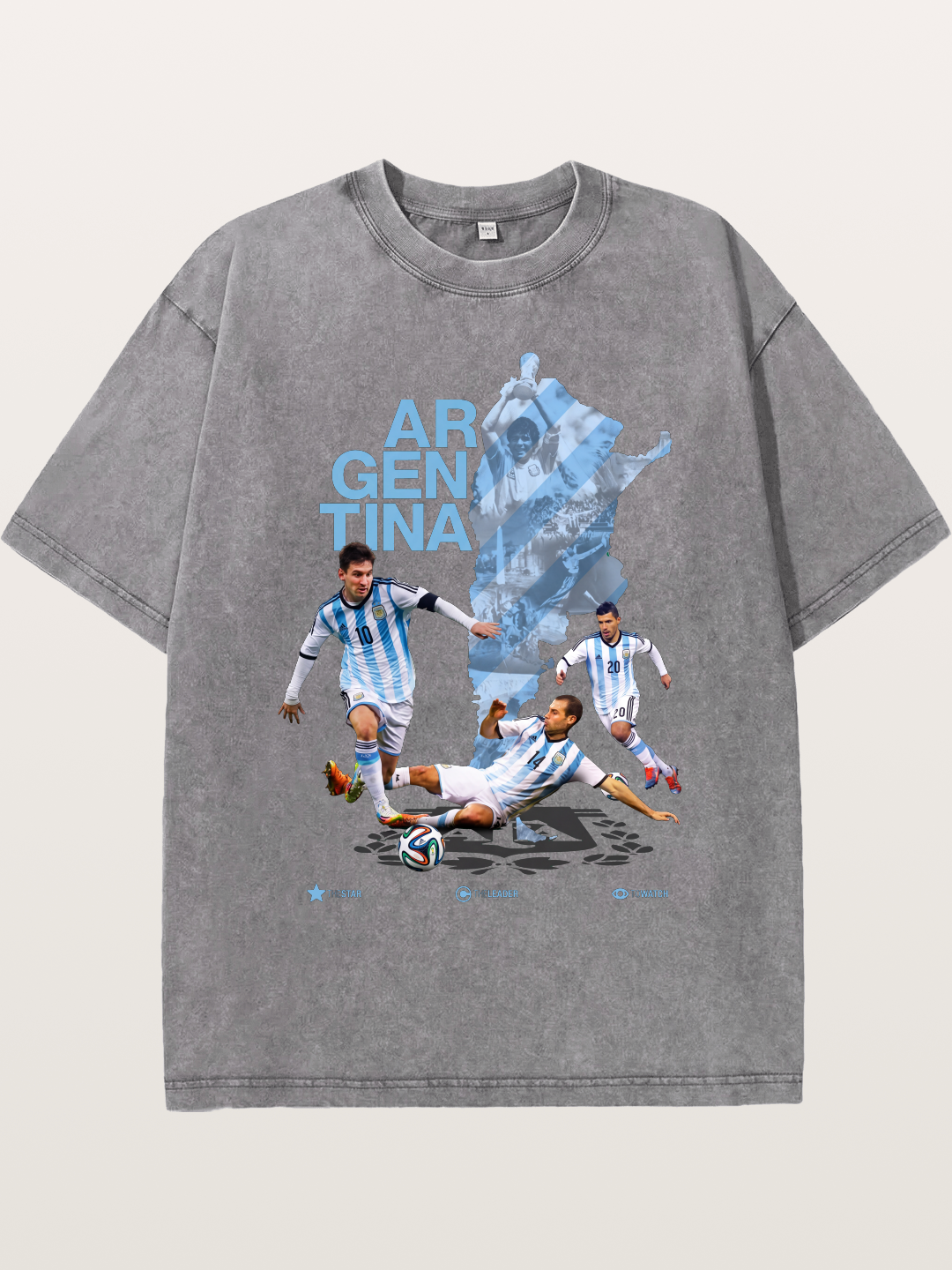 Argentina Soccer Legends Map Layout Washed T-shirt