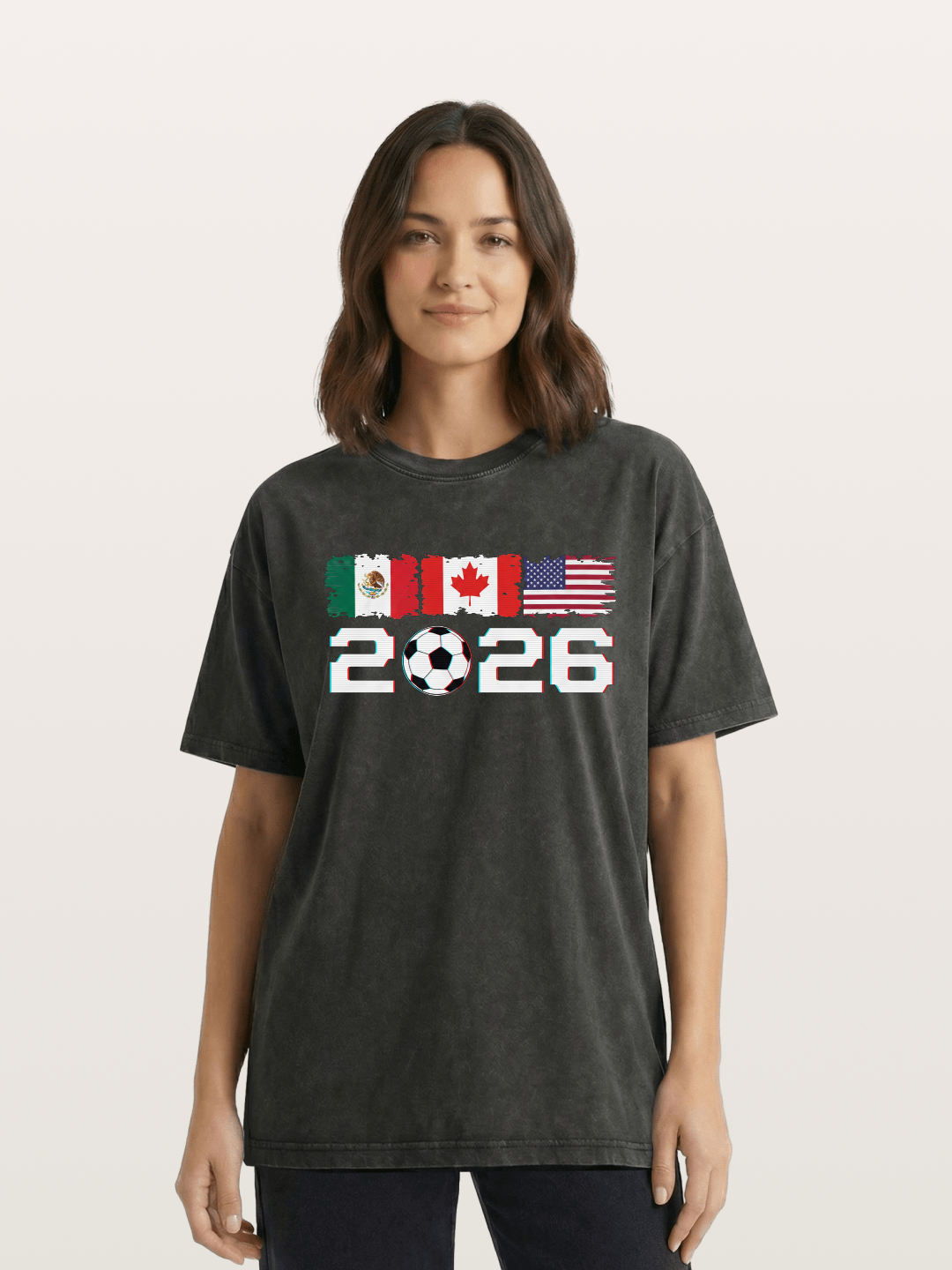 2026 WC USA Mexico Canada Flags Washed T-shirt