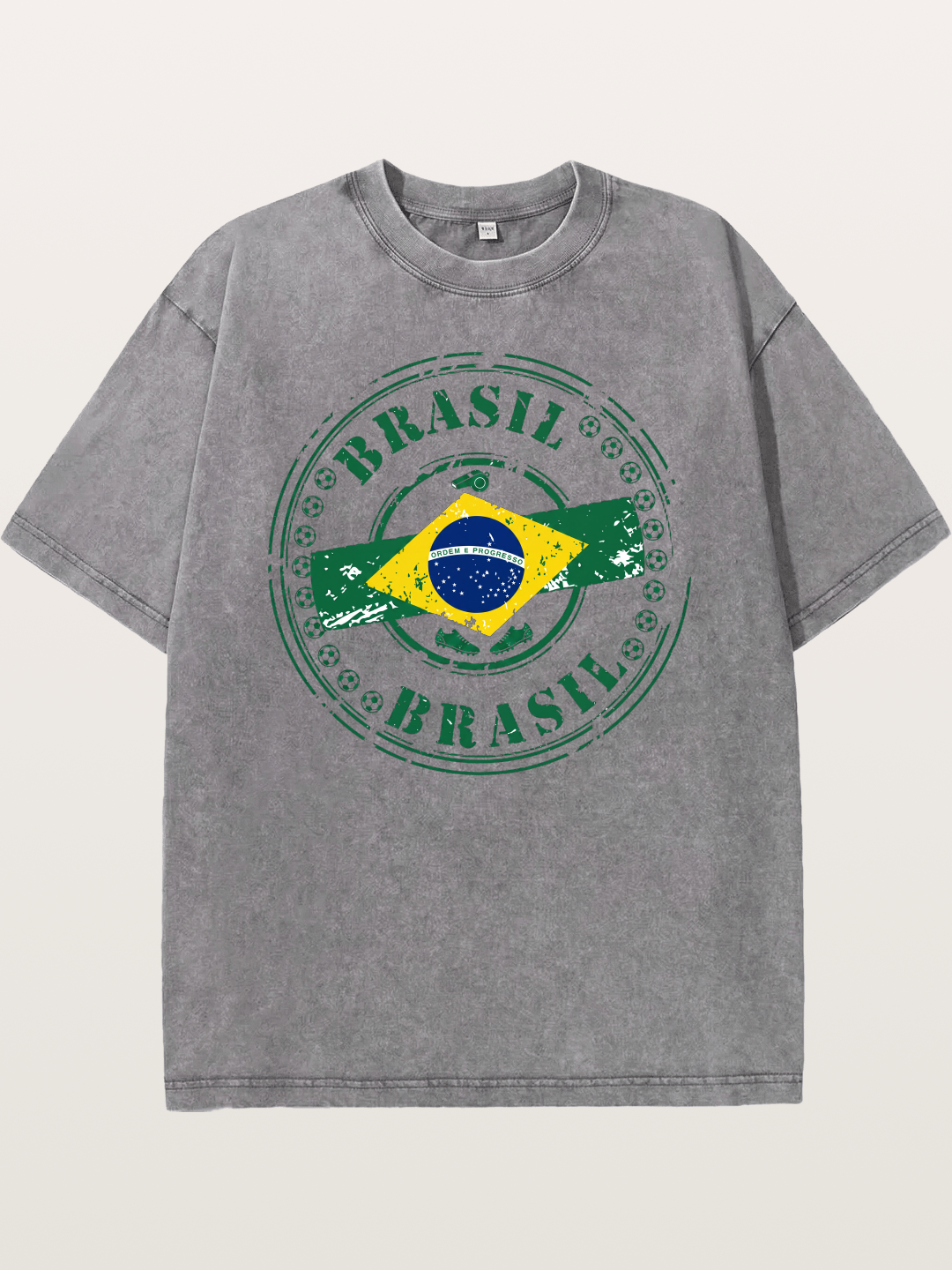 Brazil Flag Stamp Soccer Print Washed T-shirt