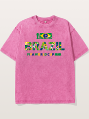 Brazil 2026 Floral Pattern Art Washed T-shirt