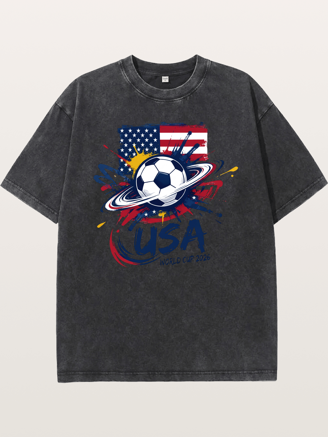 American Flag Splatter Soccer 2026 Washed T-shirt.