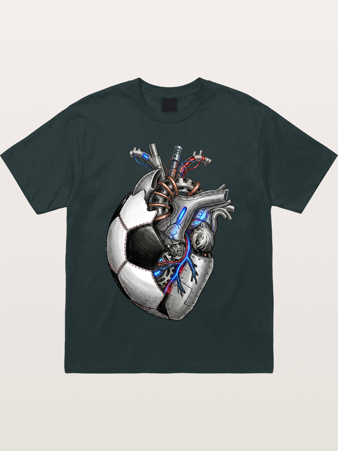 Mechanical Football Heart Print Gildan T-shirt