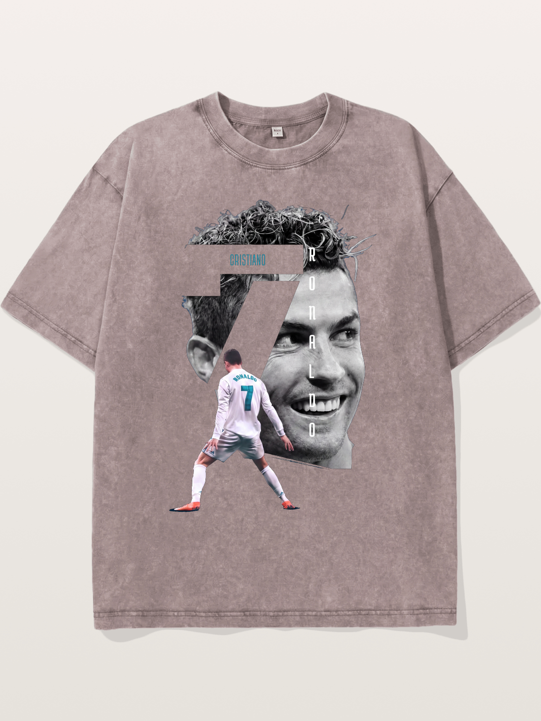 Cristiano Ronaldo 7 Number Montage Washed T-shirt