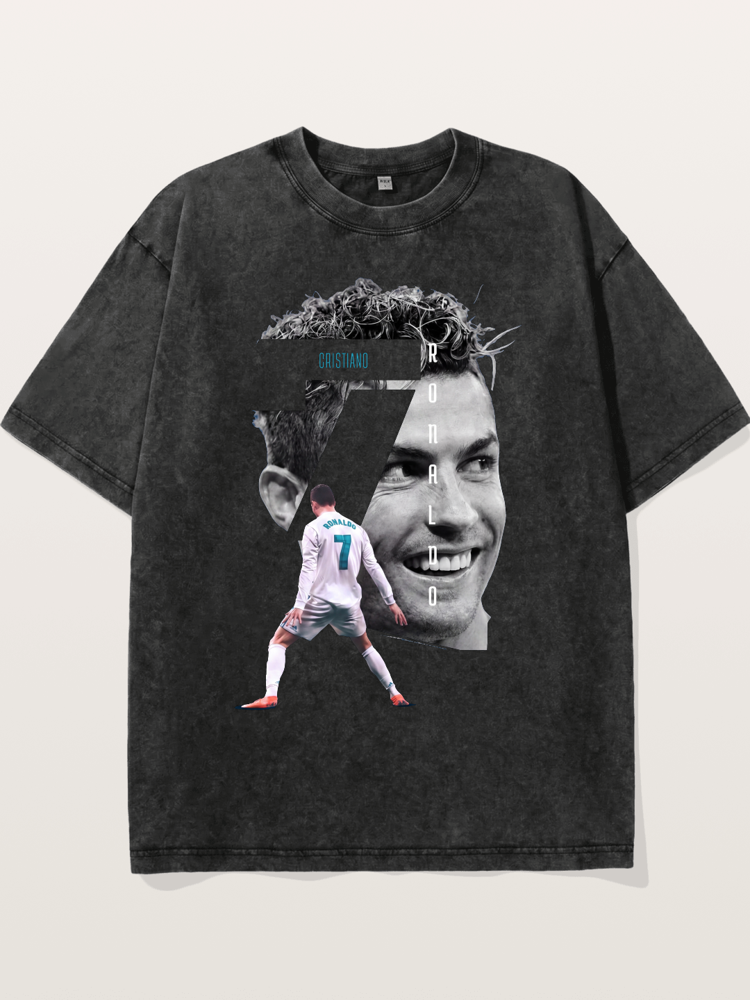 Cristiano Ronaldo 7 Number Montage Washed T-shirt