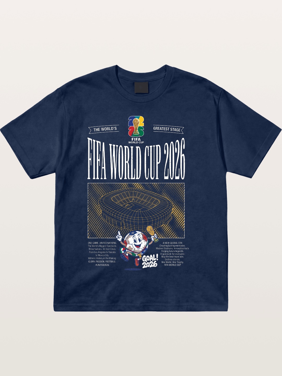 2026 WC Stadium Mascot Line Art Cotton T-shirt
