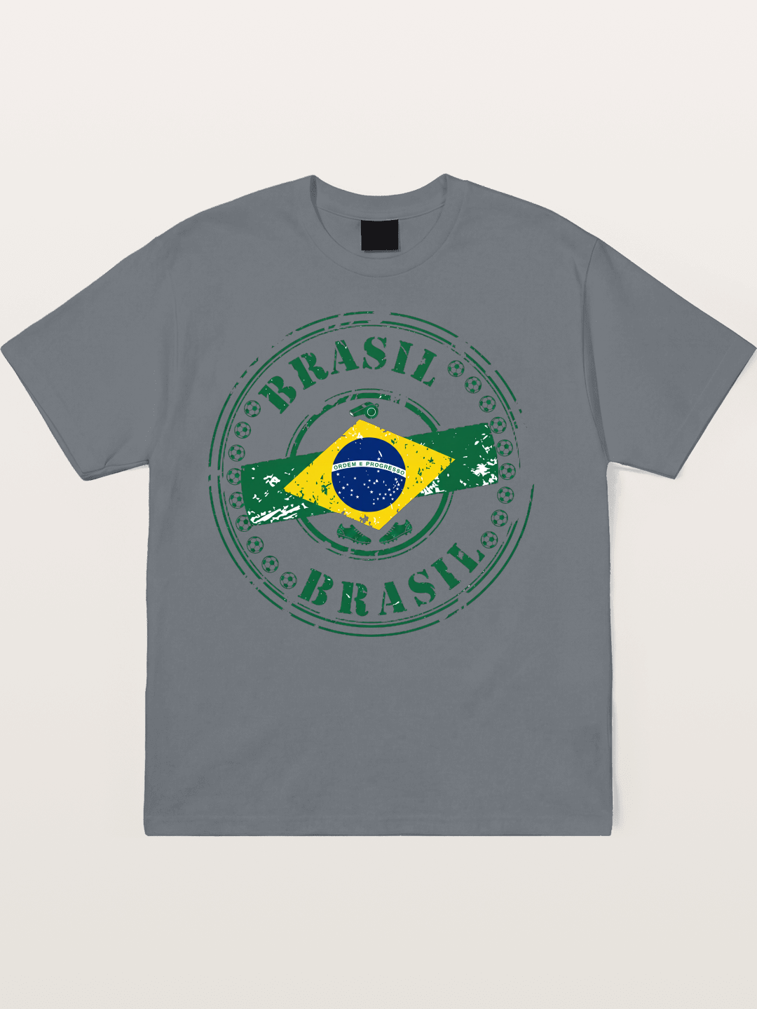Brazil Flag Stamp Soccer Print Cotton T-shirt