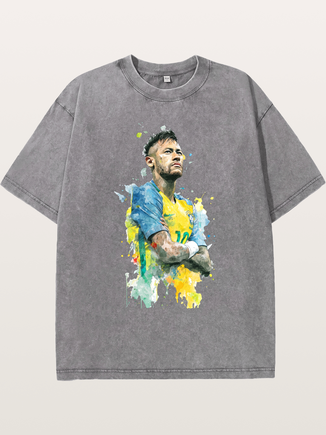 Neymar Brazil Watercolor Print Washed T-shirt
