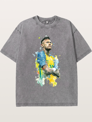Neymar Brazil Watercolor Print Washed T-shirt