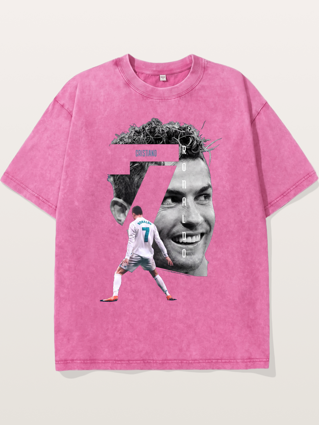 Cristiano Ronaldo 7 Number Montage Washed T-shirt