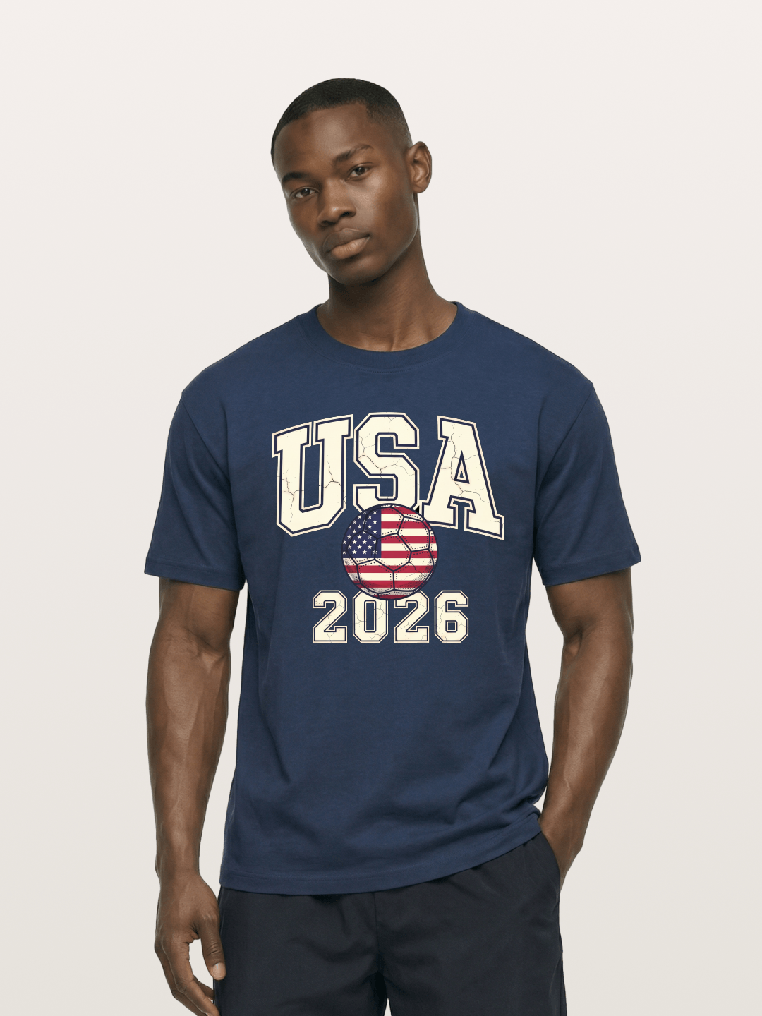 USA 2026 Cracked Letter Soccer Cotton T-shirt