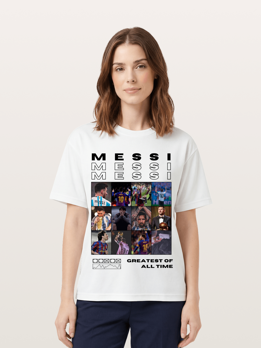 Messi Greatest of All Time Montage Cotton T-shirt