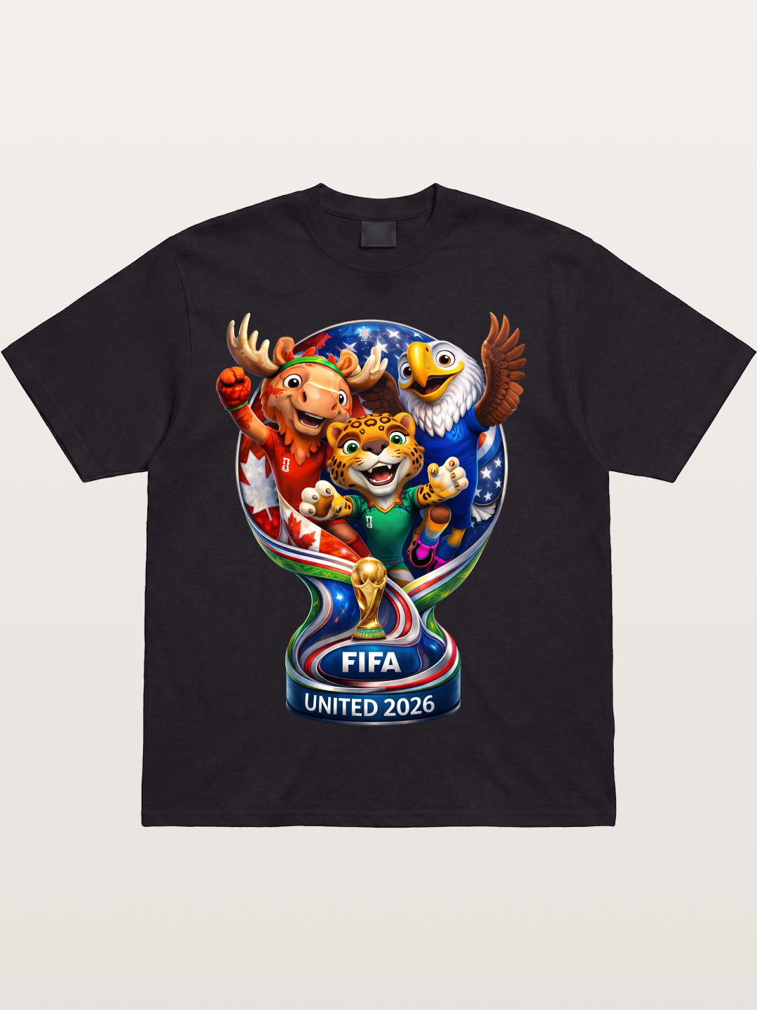World Cup Mascots Globe Design Cotton T-shirt