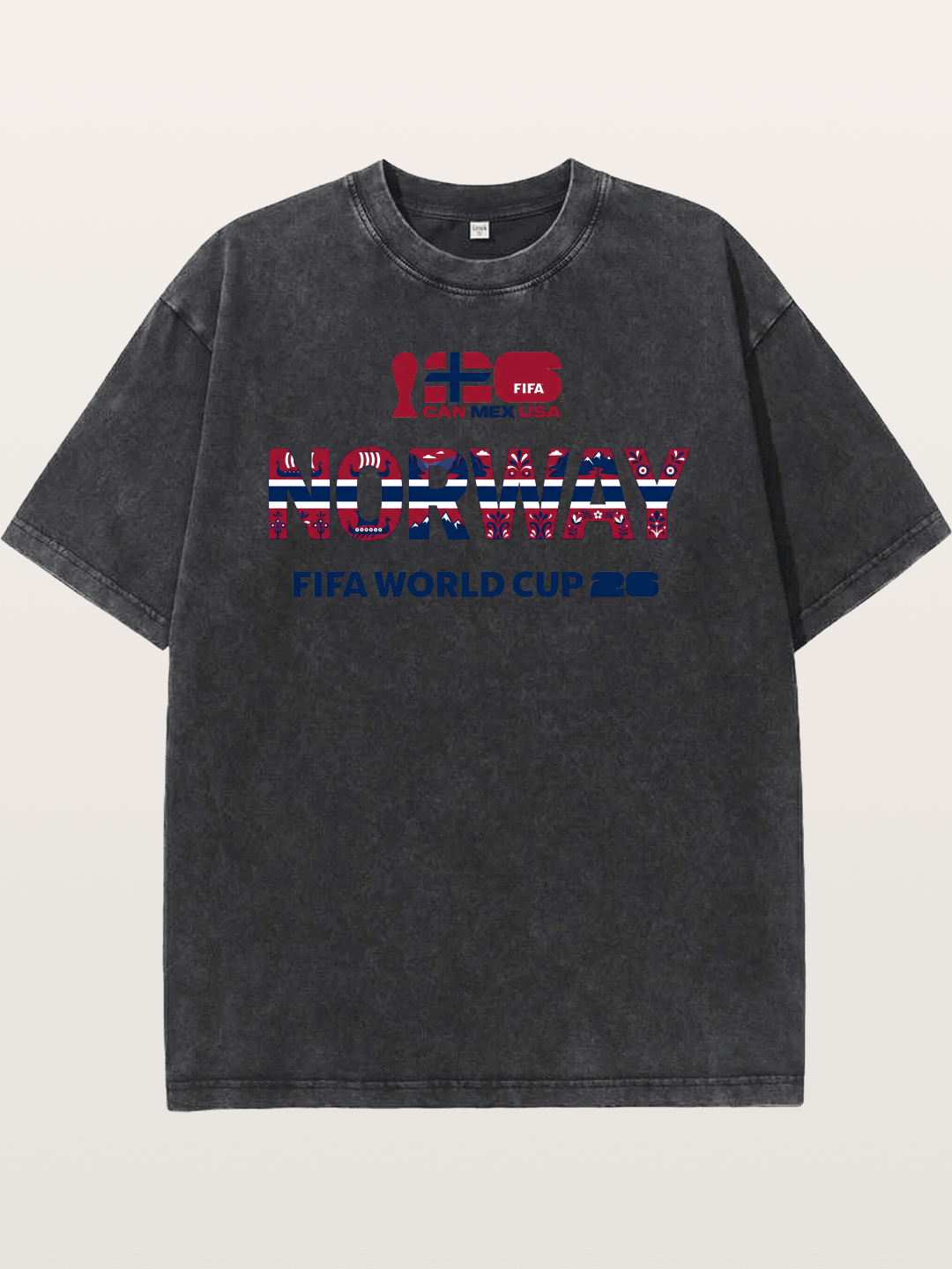 Norway 2026 Folk Pattern Print Washed T-shirt