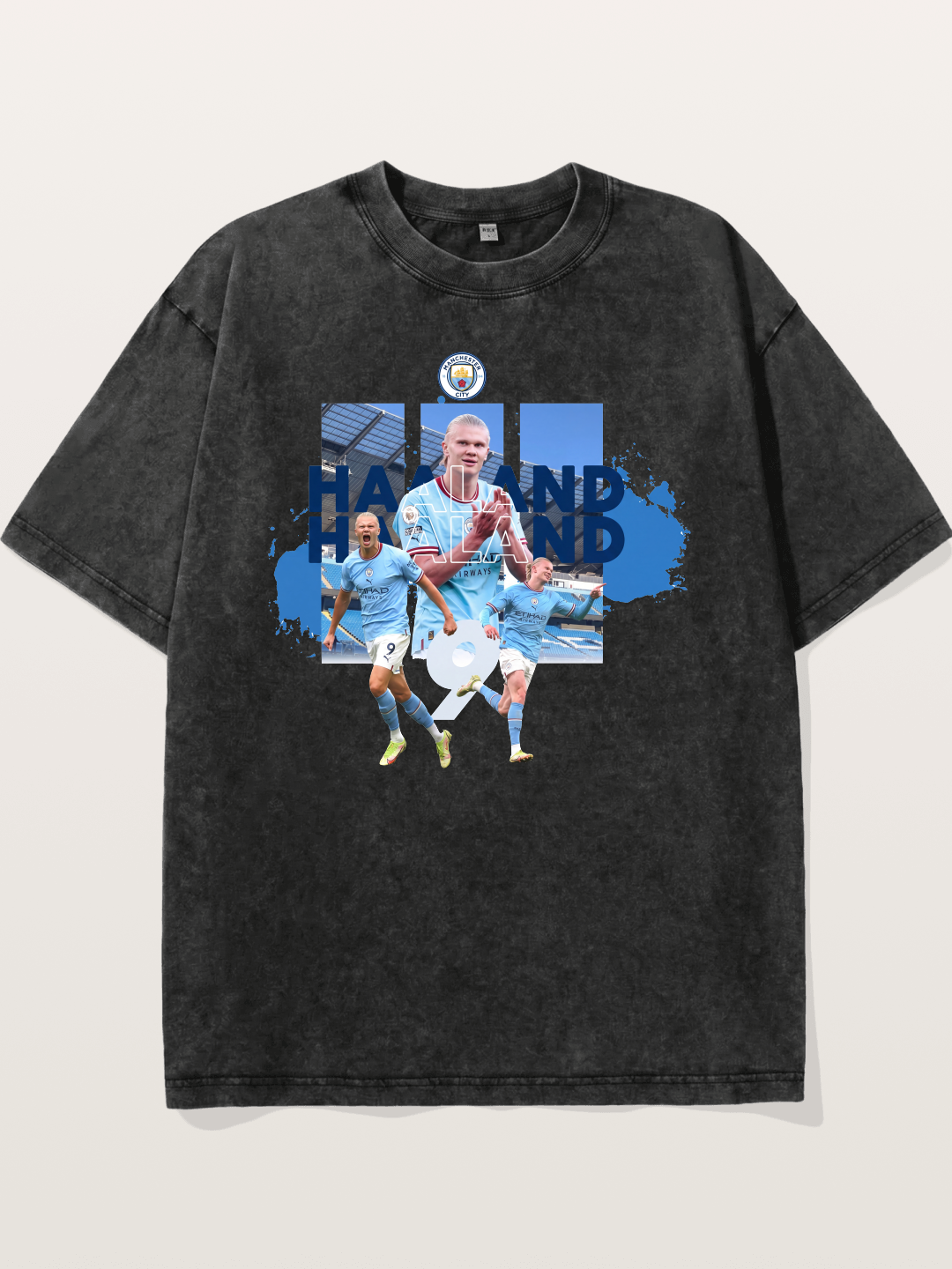 Haaland Etihad Stadium Montage Washed T-shirt