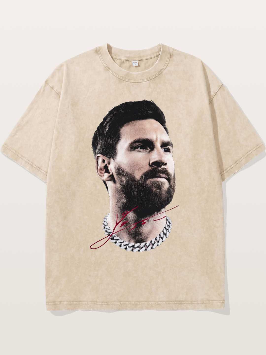 Messi Black White Signature Portrait Washed T-shirt