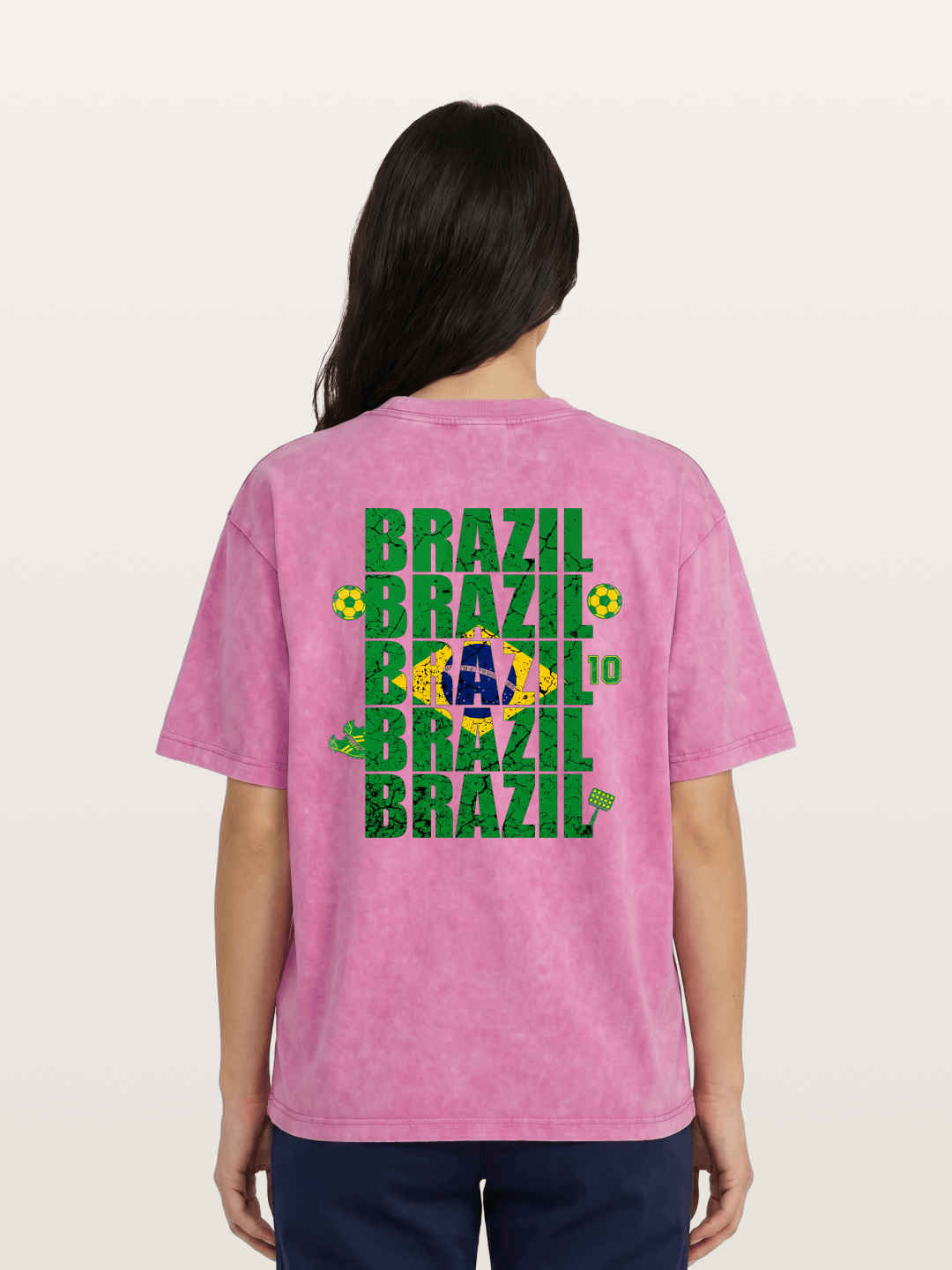 Brazil Cracked Text Collage Art Washed T-shirt