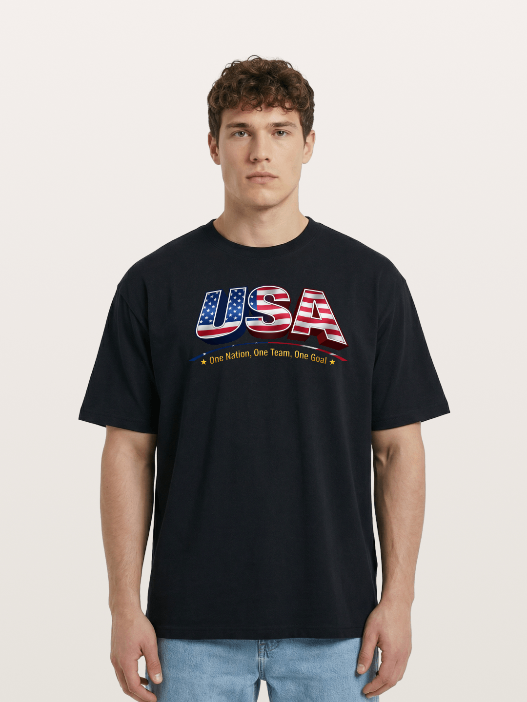 USA Flag 3D Letter World Cup Cotton T-shirt