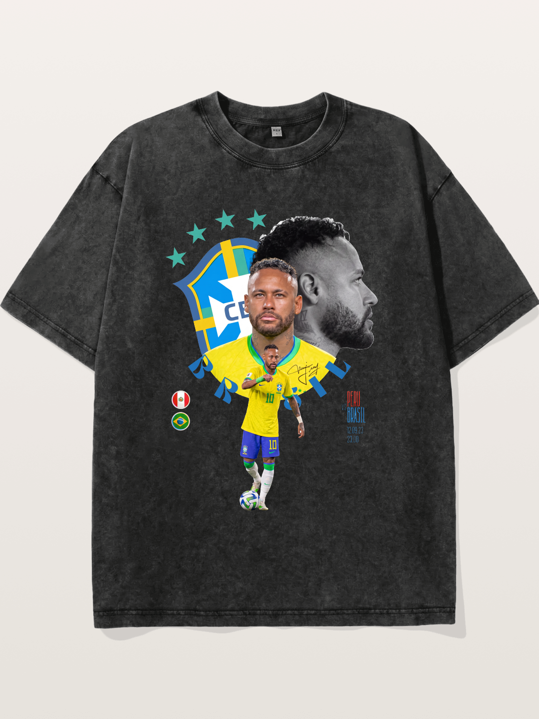 Neymar Multi Portrait Art Washed T-shirt