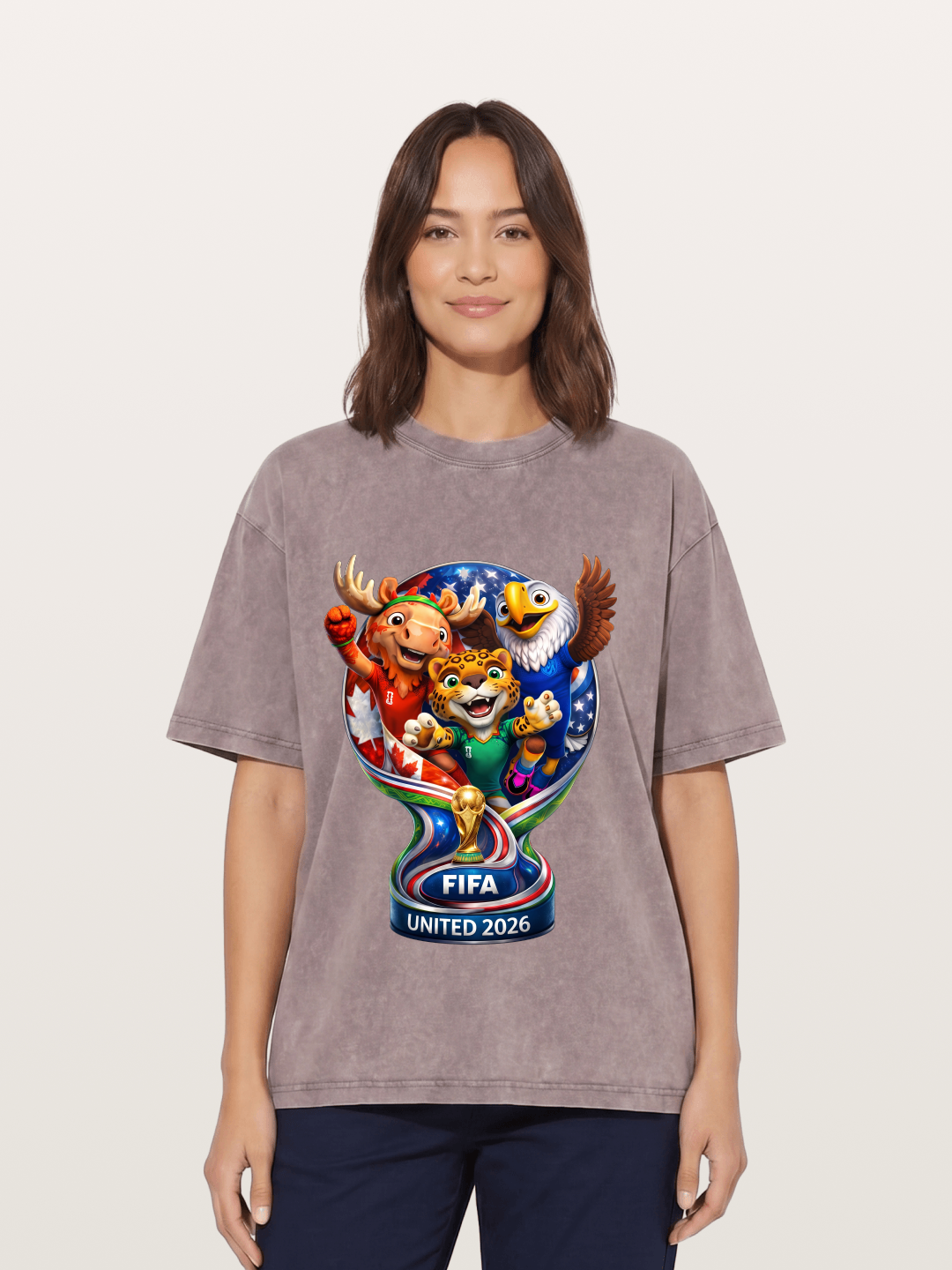 World Cup Mascots Globe Design Washed T-shirt