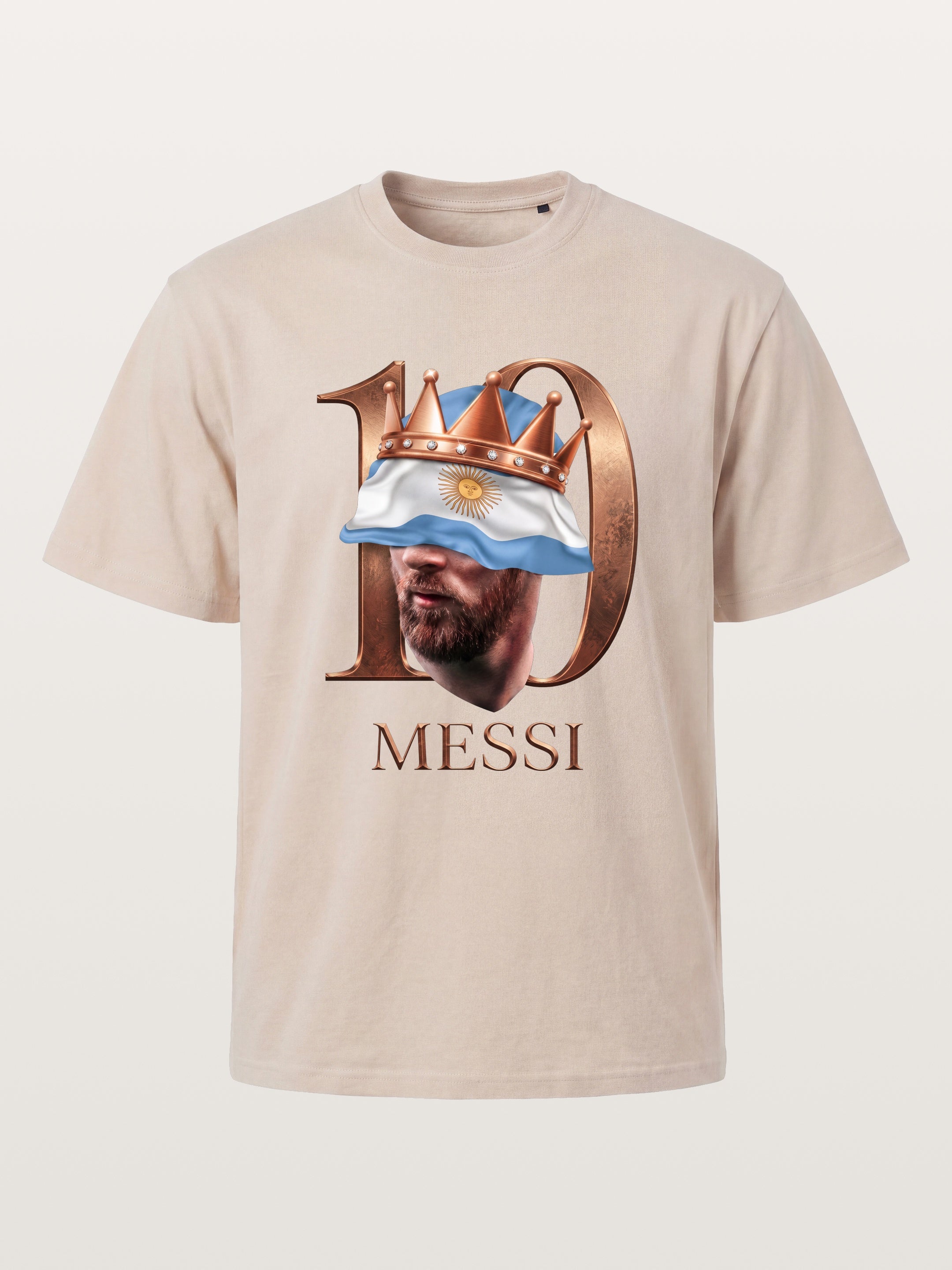 Messi Crown Argentina Flag Art Cotton T-shirt