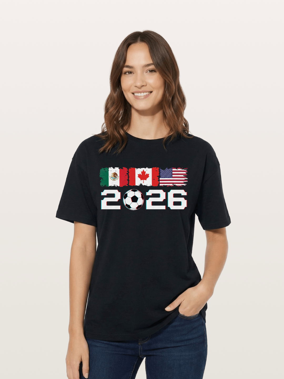 2026 WC USA Mexico Canada Flags Cotton T-shirt