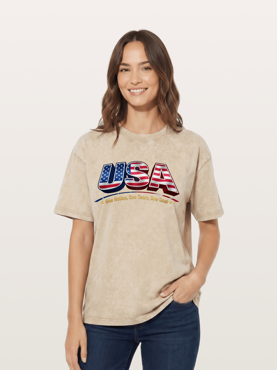 USA Flag 3D Letter World Cup Washed T-shirt