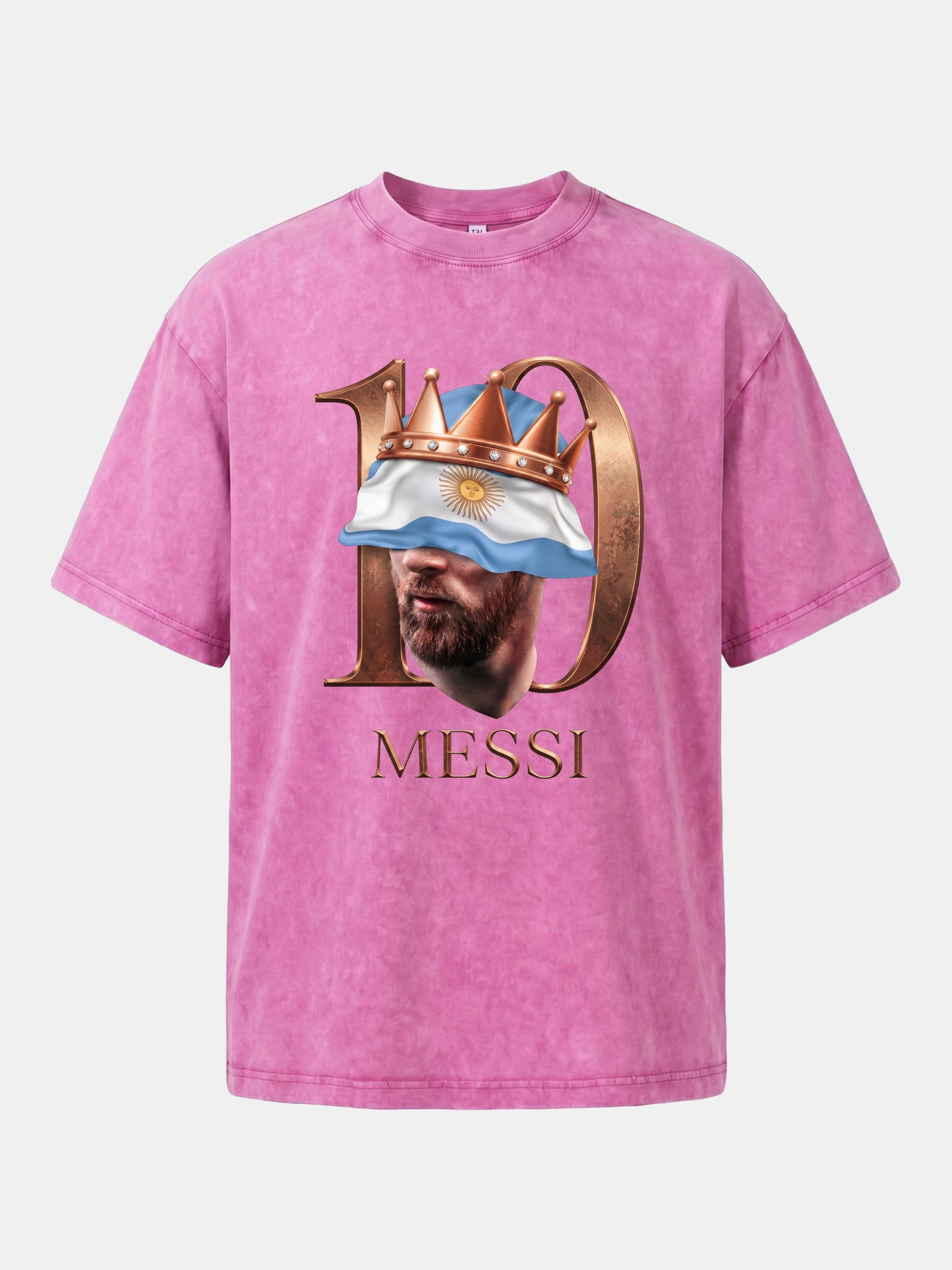 Messi Crown Argentina Flag Art Washed T-shirt
