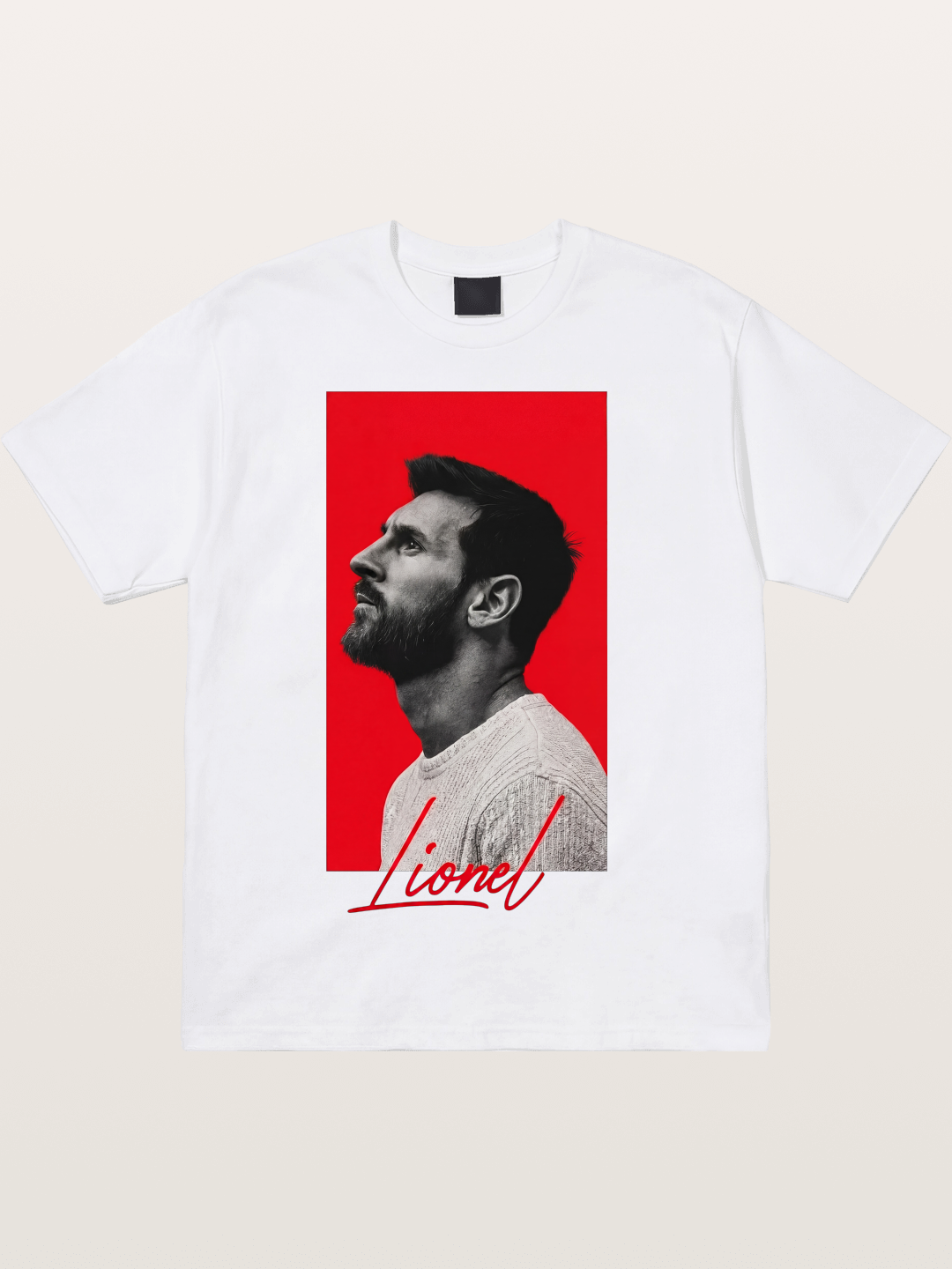 Messi Red Background Portrait Cotton T-shirt