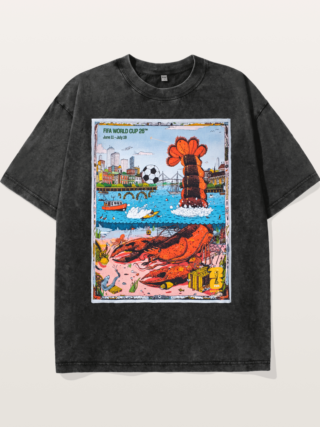 FIFA 2026 Coastal City Lobster Design Washed T-shirt