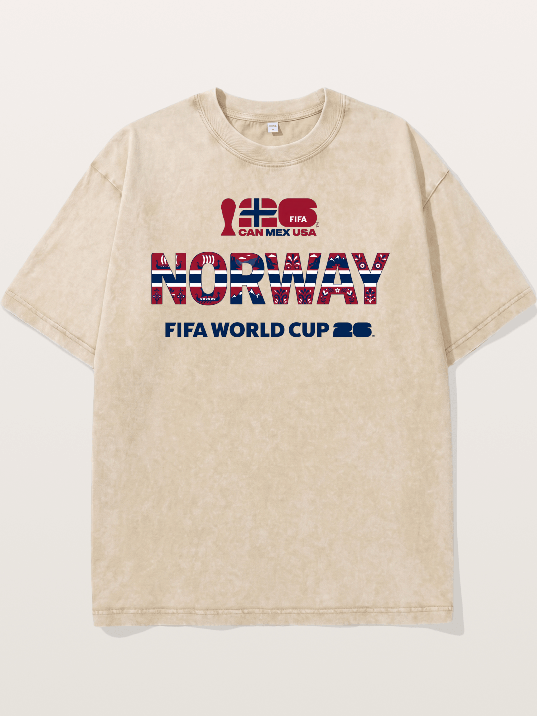 Norway 2026 Folk Pattern Print Washed T-shirt