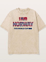 Norway 2026 Folk Pattern Print Washed T-shirt