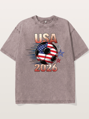 USA 2026 American Flag Soccer Ball Washed T-shirt