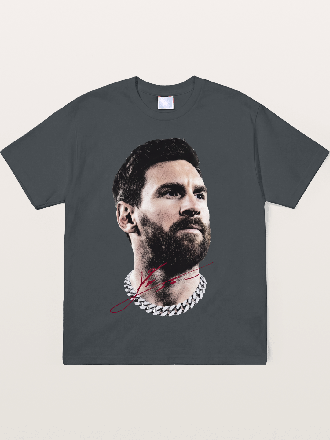 Messi Black White Signature Portrait Soft-Stay T-shirt