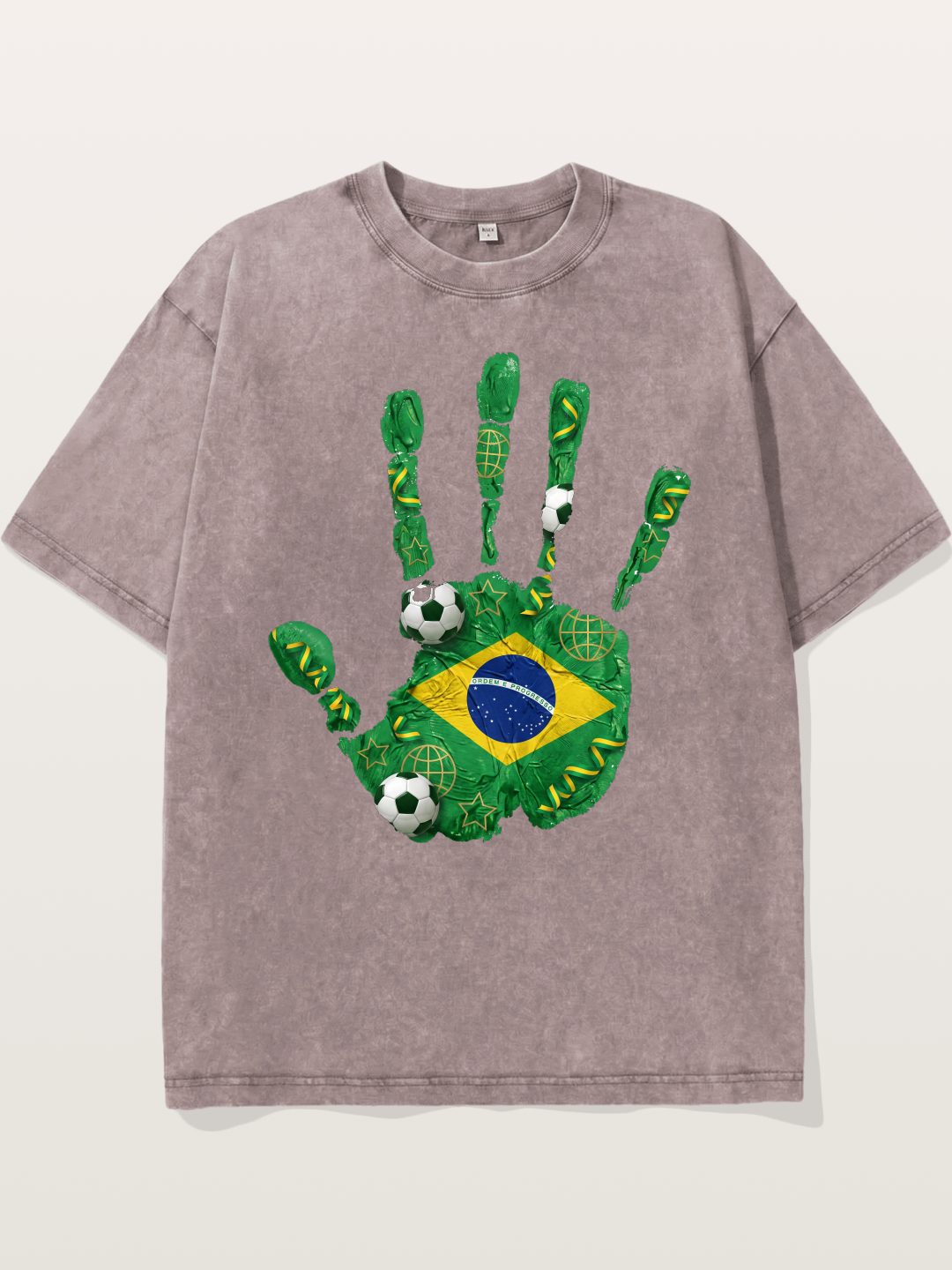 Brazil Flag Hand Soccer Art Washed T-shirt