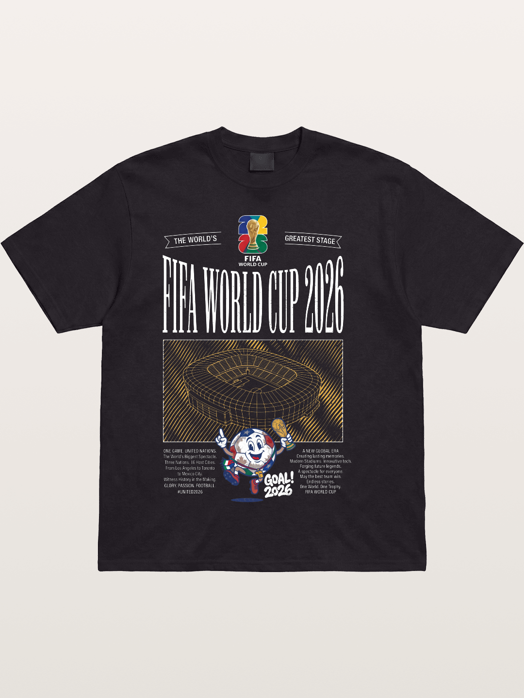 2026 WC Stadium Mascot Line Art Cotton T-shirt