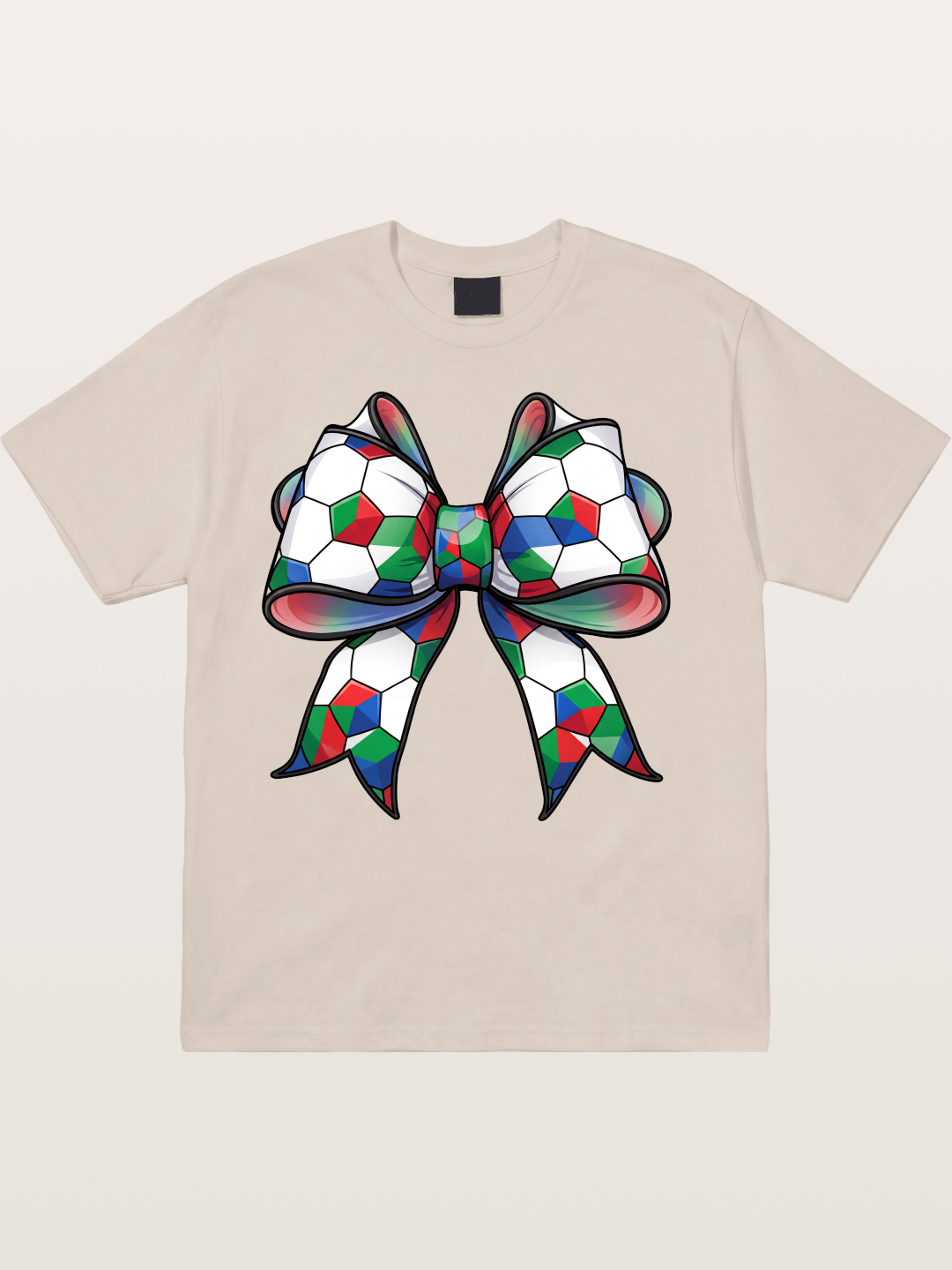 Multicolor Soccer Ball Bow Tie Cotton T-shirt