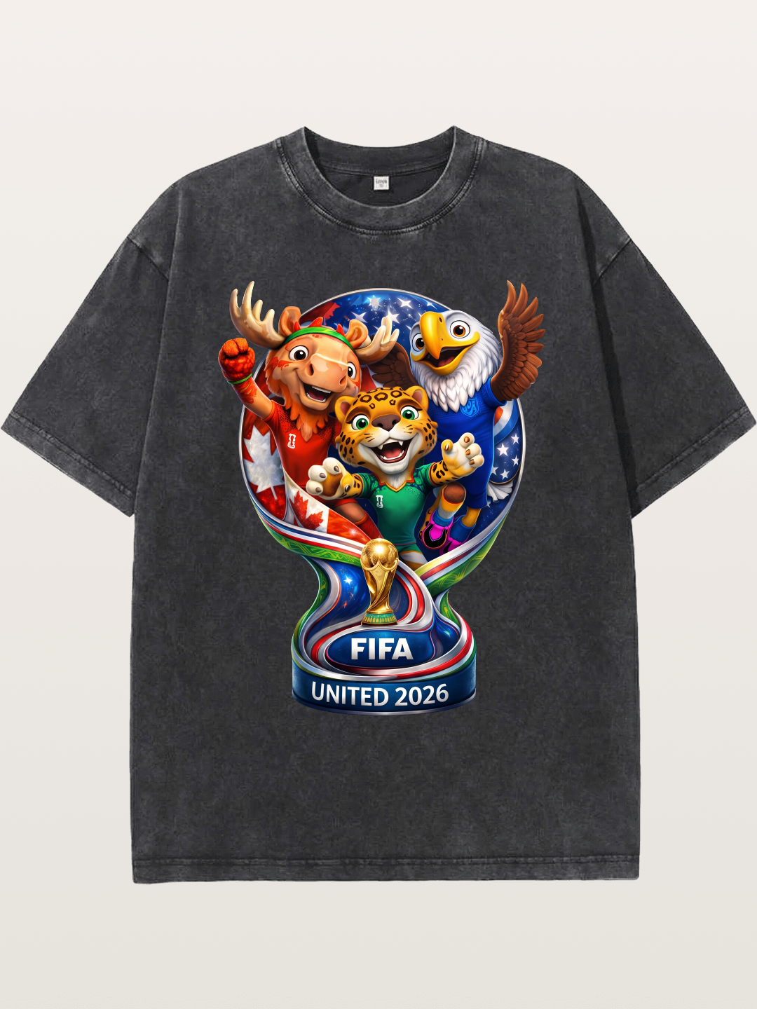 World Cup Mascots Globe Design Washed T-shirt