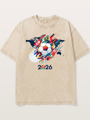 World Cup 2026 Global Flags Print Washed T-shirt