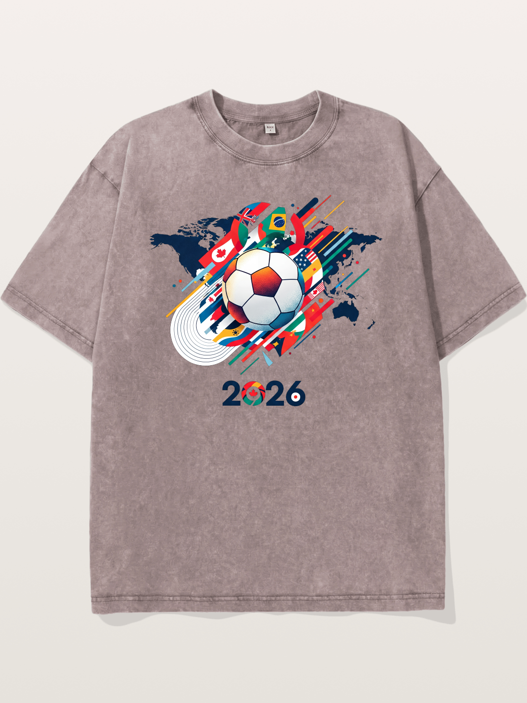 World Cup 2026 Global Flags Print Washed T-shirt
