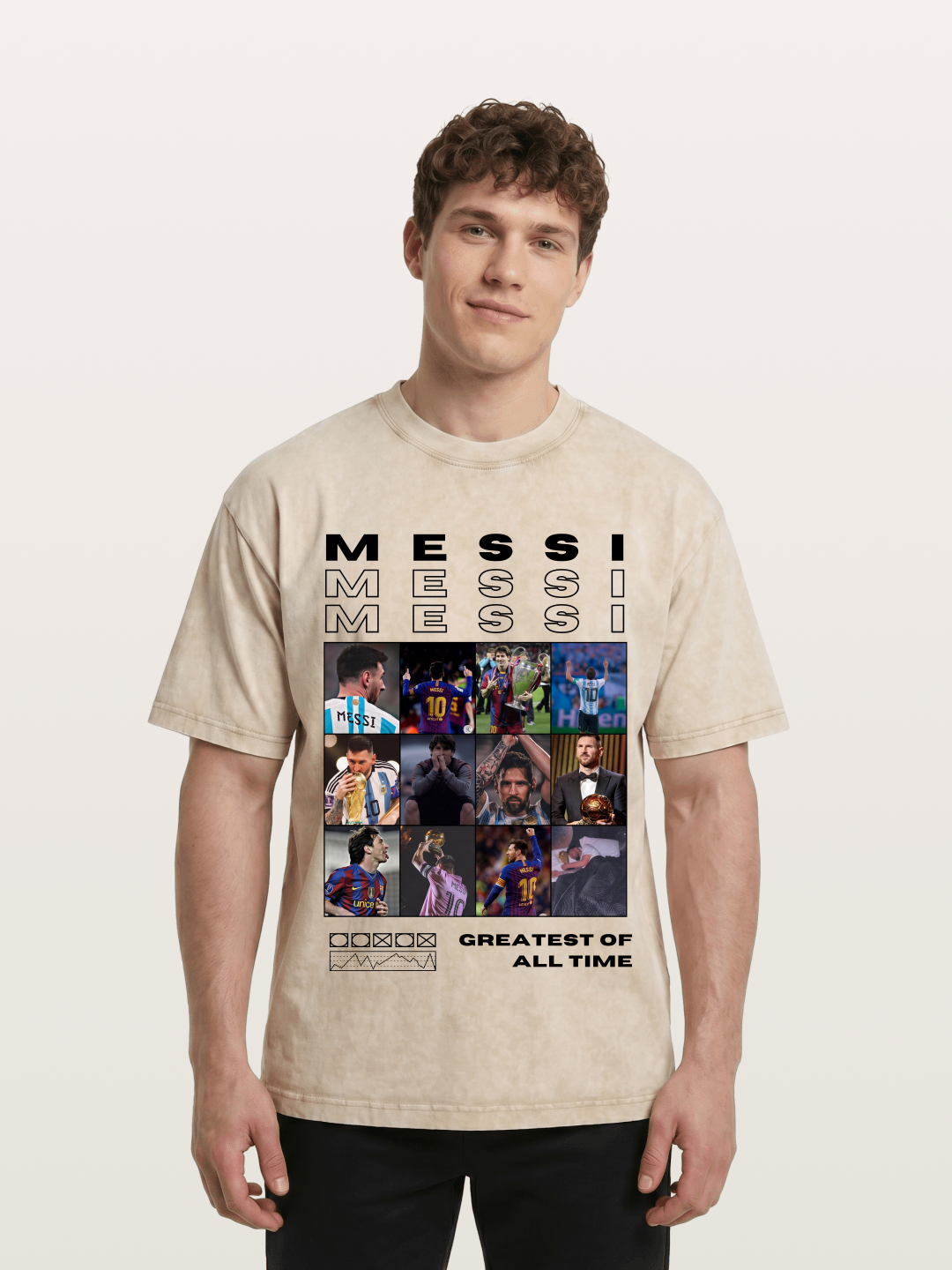 Messi Greatest of All Time Montage Washed T-shirt