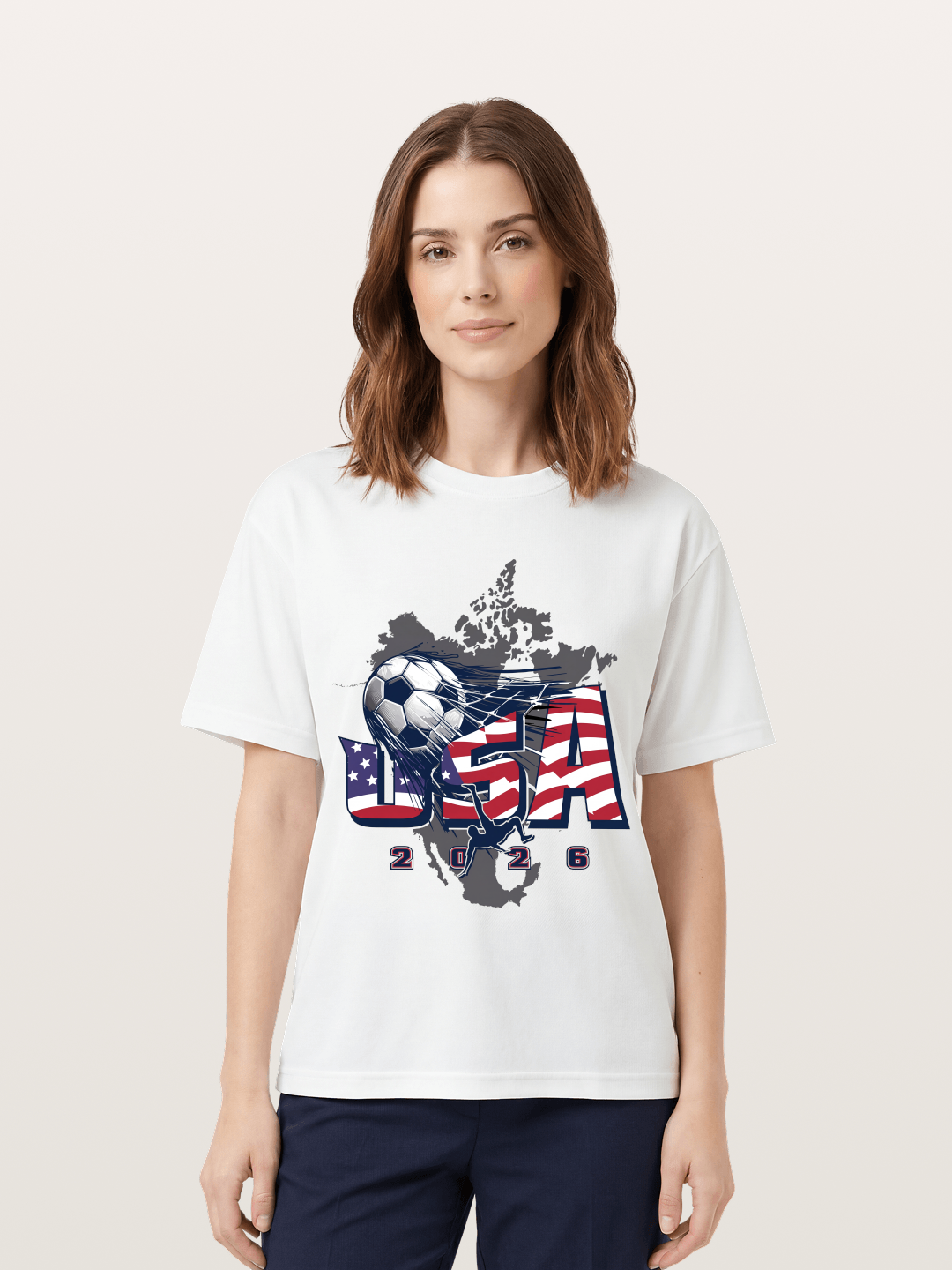 American Flag Soccer Map 2026 Cotton T-shirt