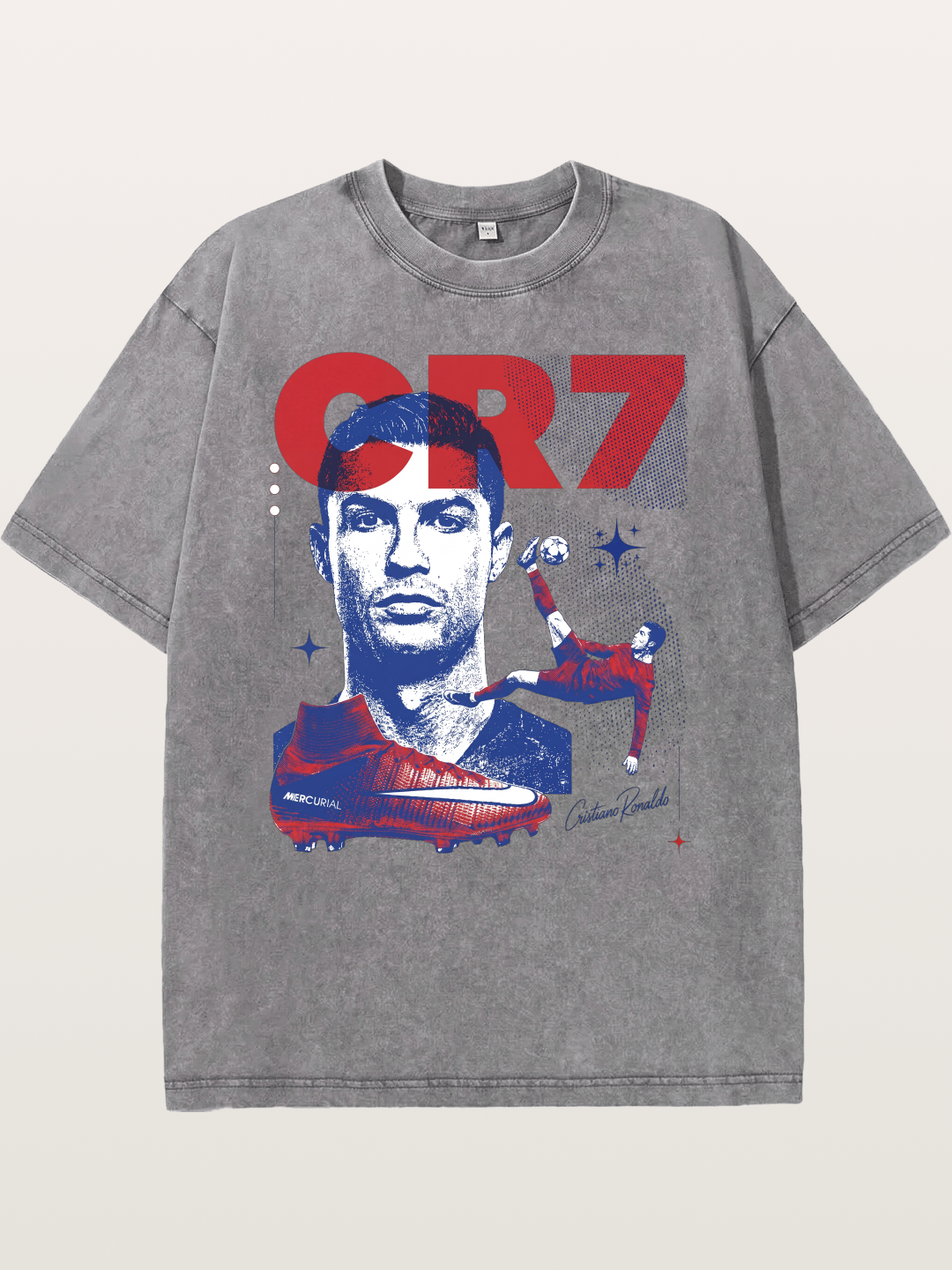 CR7 Retro Halftone Print Washed T-shirt