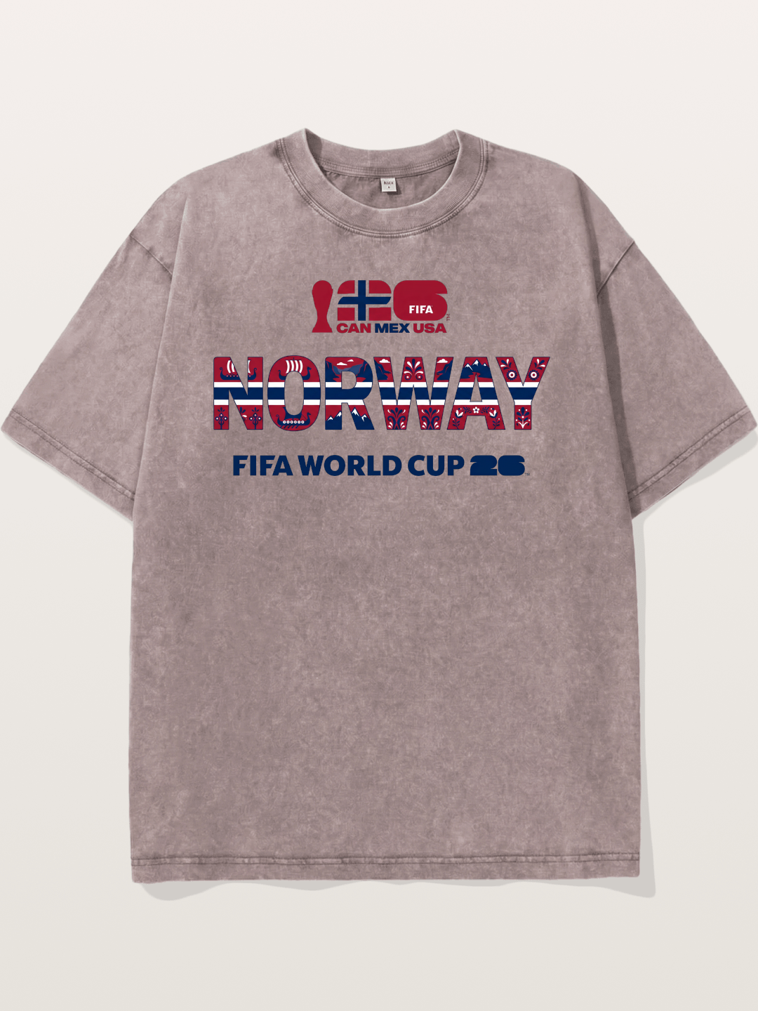 Norway 2026 Folk Pattern Print Washed T-shirt