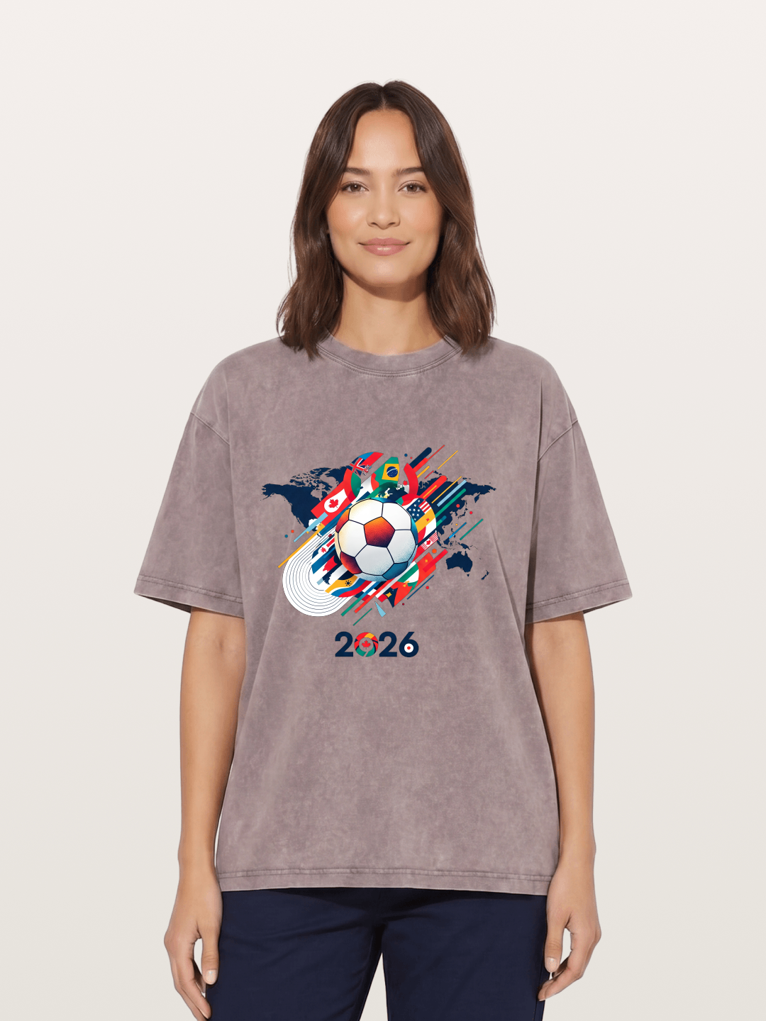 World Cup 2026 Global Flags Print Washed T-shirt