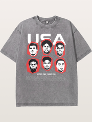 Six US Soccer Stars Hexagon Layout Washed T-shirt