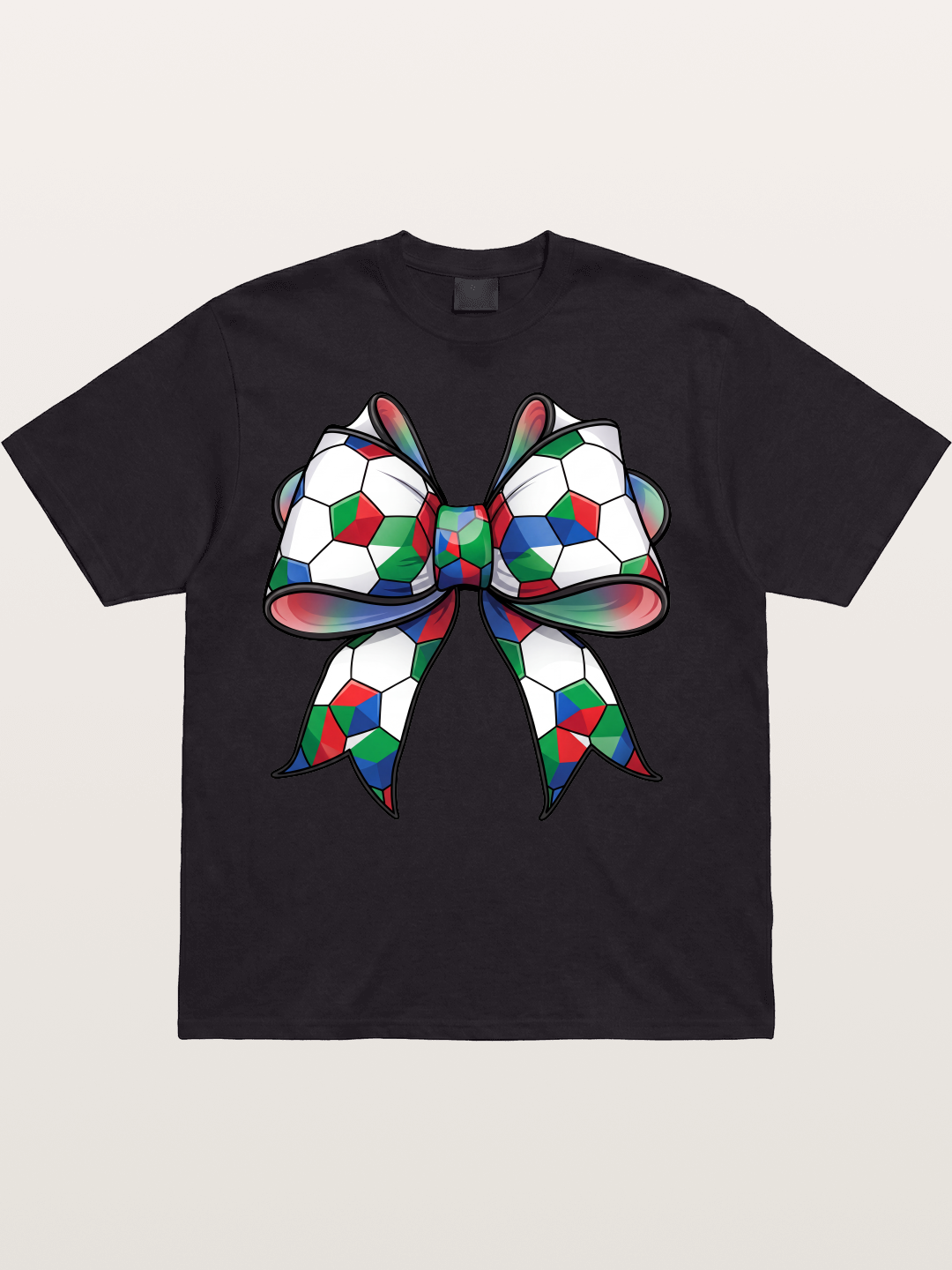 Multicolor Soccer Ball Bow Tie Cotton T-shirt